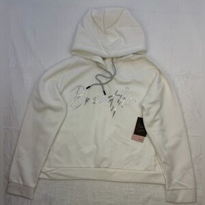 Soho Sport Activewear White Hoodie Sweater with 'Breathe' Design sz Large NWT